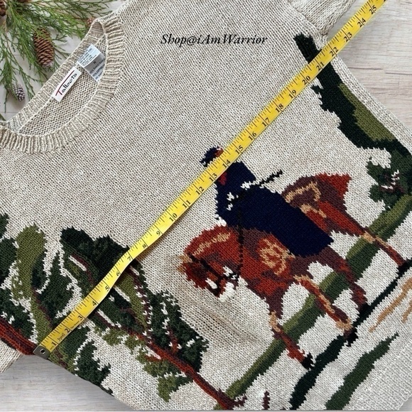 RARE vintage intarsia equestrian hunter with dog motif crewneck crewneck sweater - Picture 8 of 11